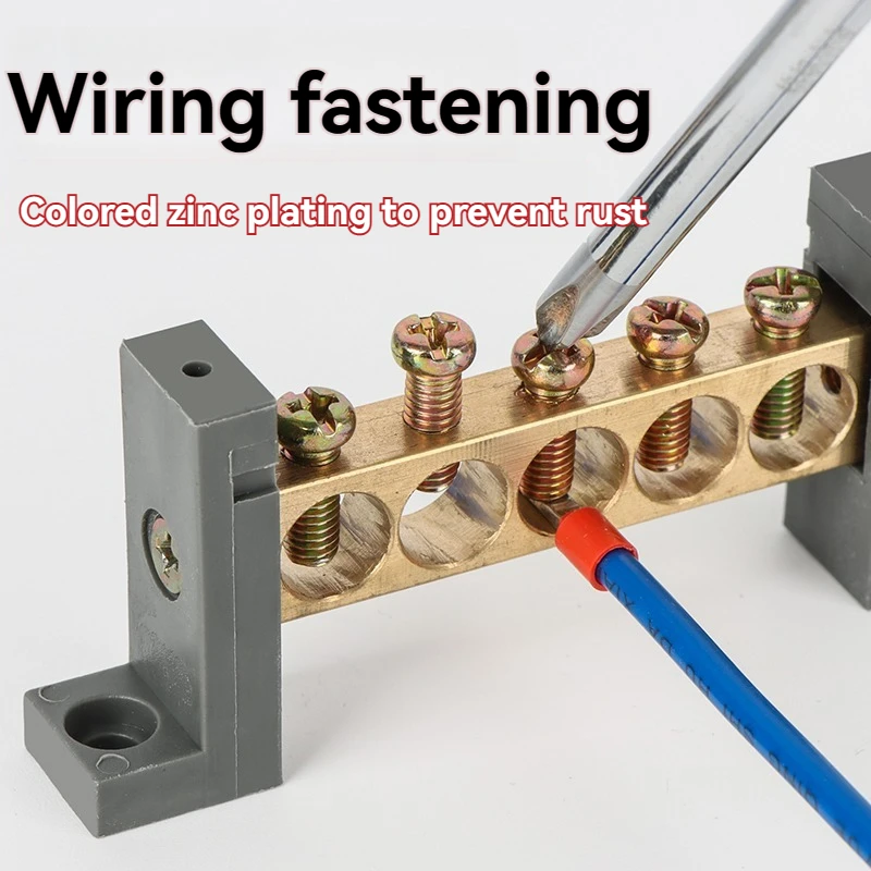 Zero Ground Copper  with 7-Type Bridge and Screw Earth Brass Terminal Block  Zero Line Brass Terminal Bar for Distribution Box