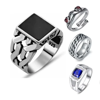 SKA jewelry 925 Sterling Silver Men Ring Jewelry Black Onyx Zircon Stone Mens Classic men ring
