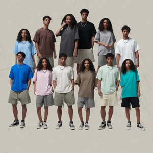 Roregal 230g Double-Yarn 100% Cotton Knit Regular-Fit Men's T-Shirt Dropped Shoulder Oversized T-Shirt