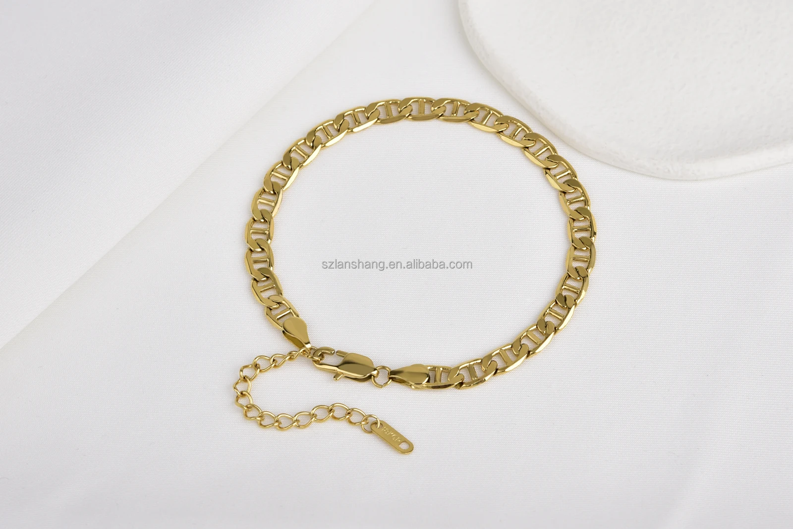 Non Tarnish Mariner Chain Stud Link Chain Cable Ankle Bracelet 18k Gold Plated Stainless Steel