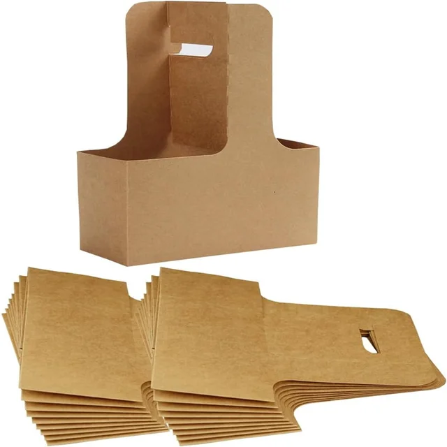 Accept Custom Order Drink Carrier with Handle Kraft Paperboard Handled Coffee Cup Holder Take Out Cup Cup Carriers