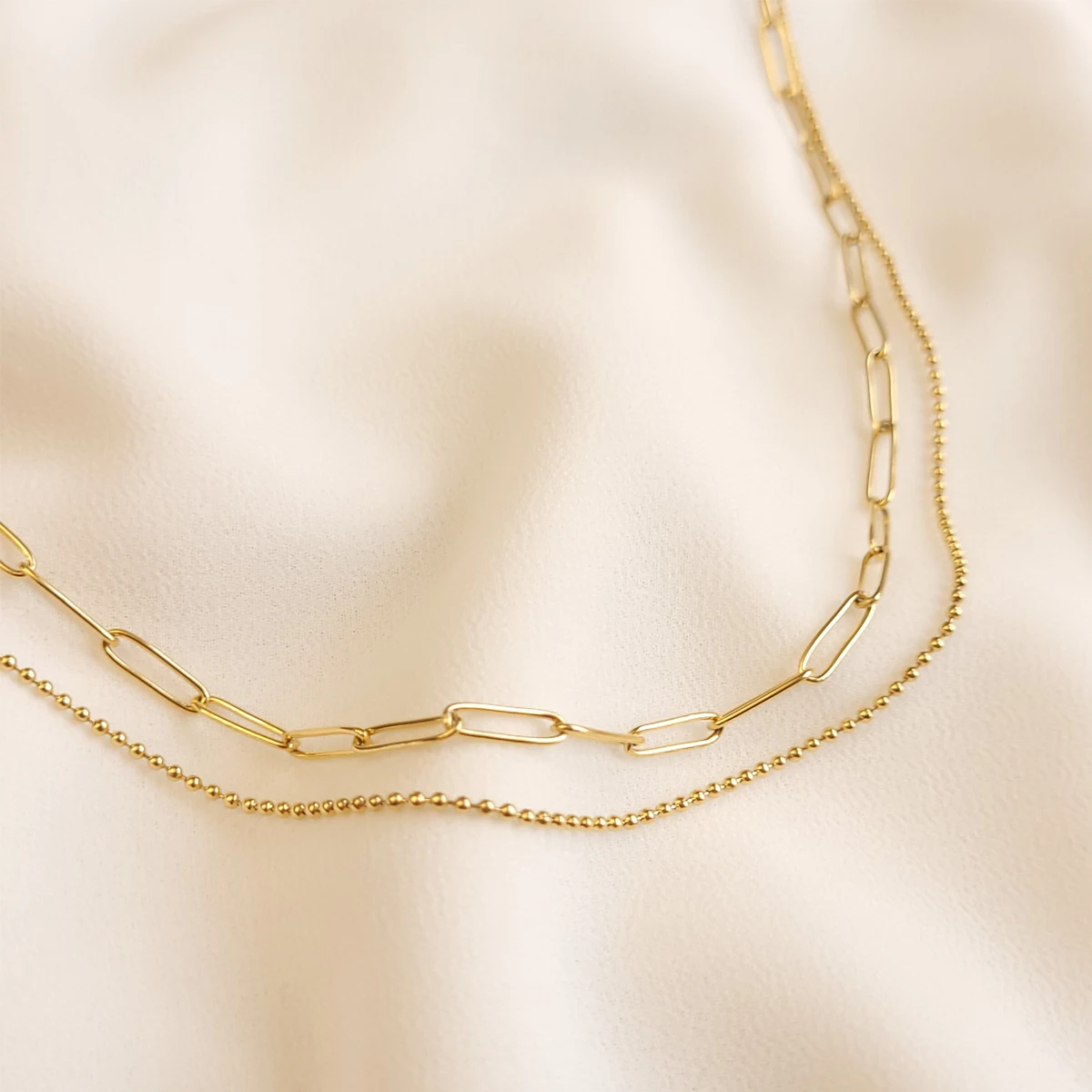 Designer 18K Gold Plated Layered Paper Clip Chain Necklaces for Women Dainty Stainless Steel Link Necklace Waterproof