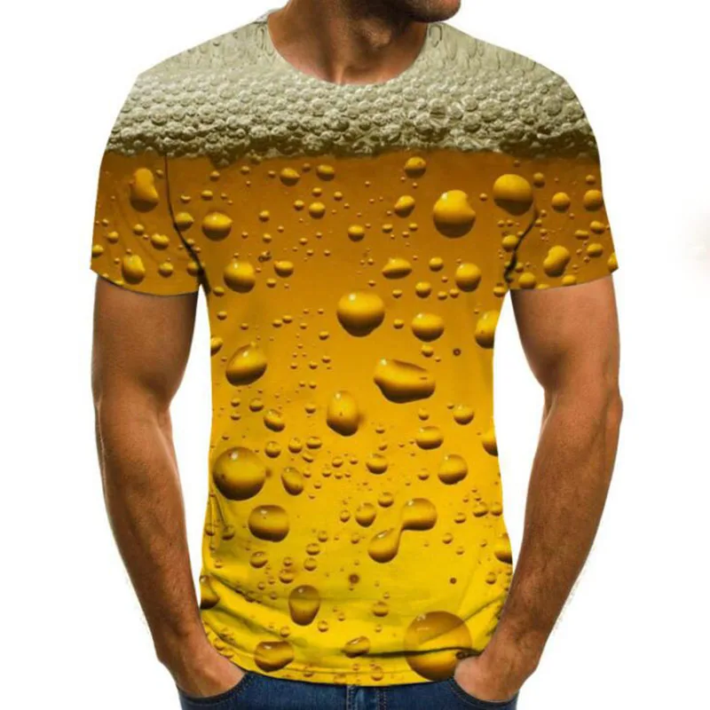 GDJGTA T-Shirt for Mens Funny 3D Beer Flood Printed Short Sleeved T-Shirt Top Blouse 