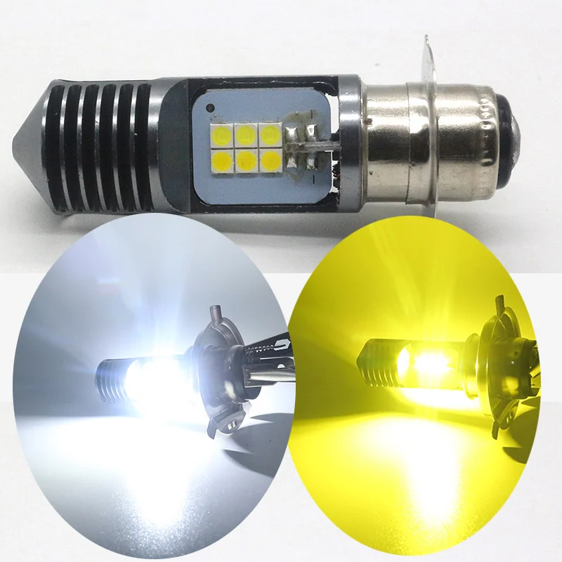 1Pcs H4 BA20D P15D LED Motorcycle Headlight Bulbs 6000k Hi/lo Beam 3030  12SMD Moto LED Scooter ATV Accessories Fog lamp Yellow