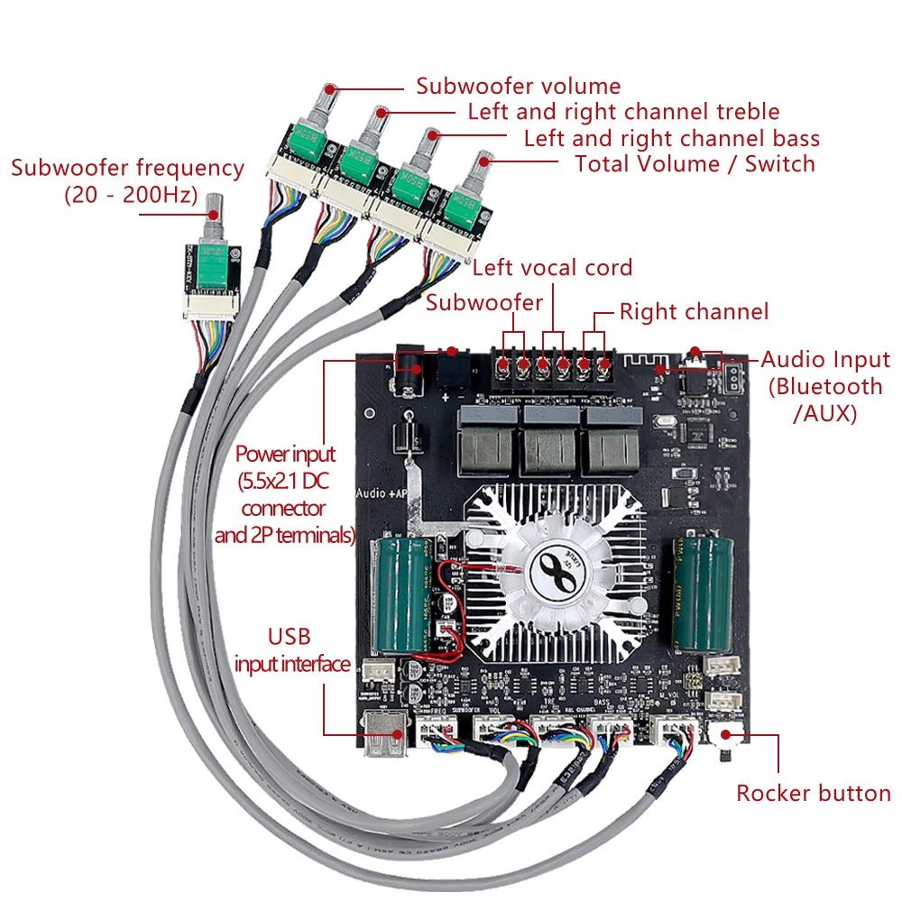 ZK-HT21-3G Amplifier Board - 2.1 Channel Audio Stereo DC15-36V