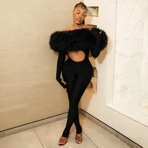 GX25340 Fashion 2026 Fall Clothing Boutique Street Wear Long Sleeve Hollow Out One Piece Ladies Plush Jumpsuit Women