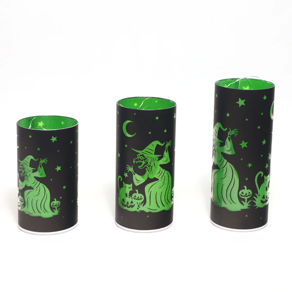 Halloween 3-Piece Glass Candlestick Pumpkin Skull Witch Ghost Festival Home Decoration Candle Cup