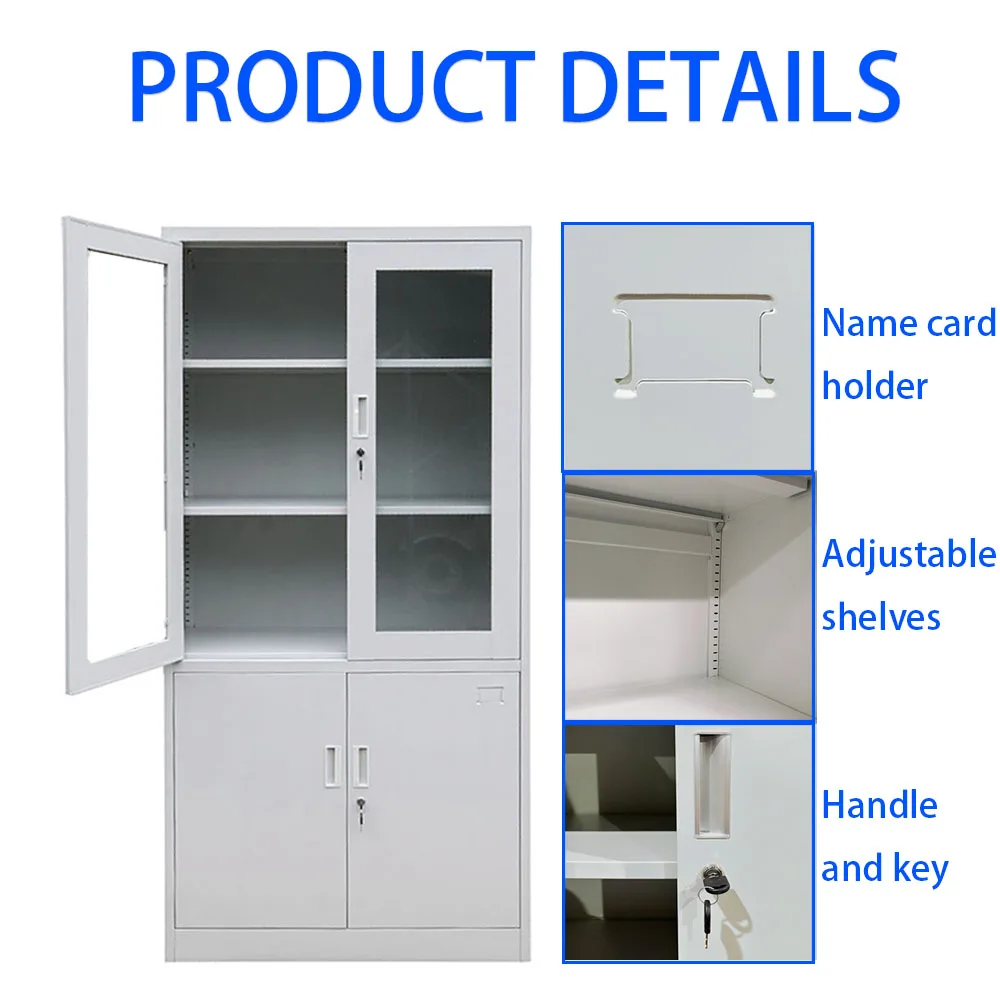 Metal Storage Cabinet with Lockable Glass Door 2 Adjustable Shelves Heavy-Duty for Home Office, Kitchen, Pantry Organizer