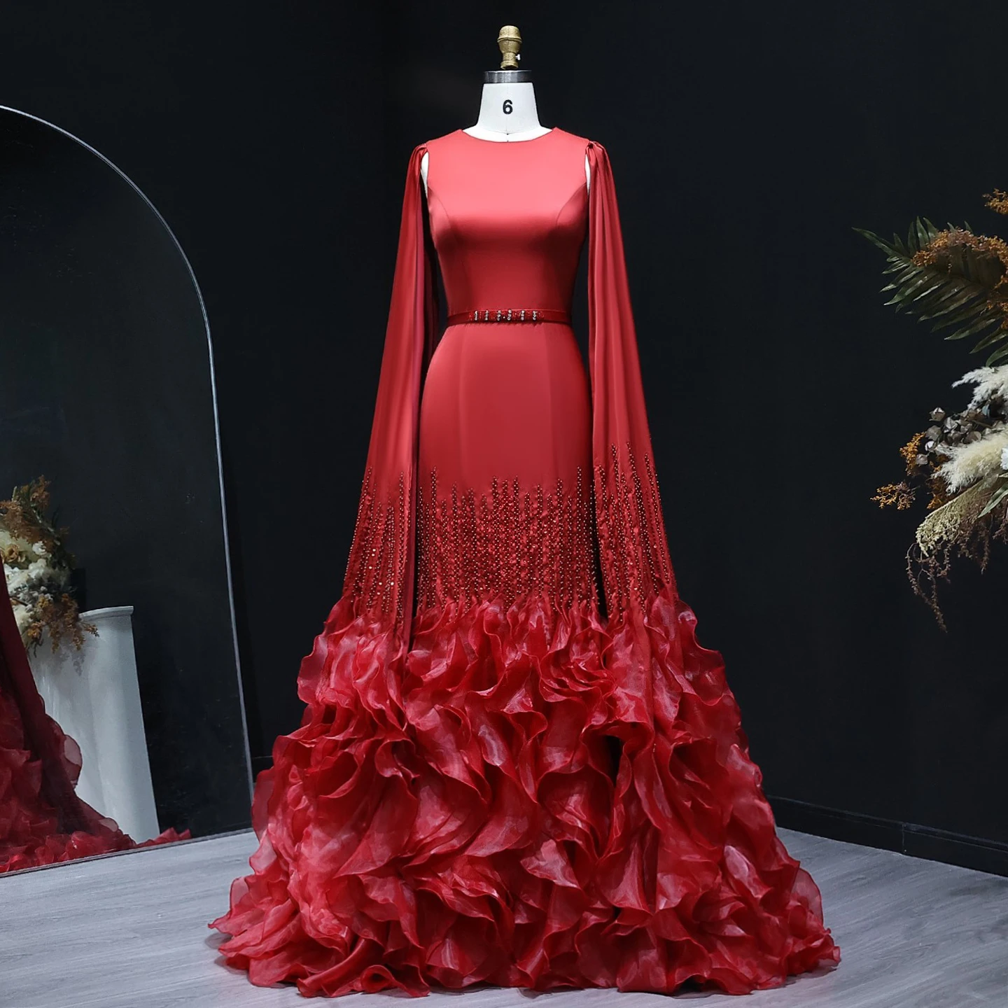Sharon Said SS440 Luxury Tiered Ruffles White Muslim Evening Dresses Long  Sleeves Mermaid Arabic Women Wedding Party Gown