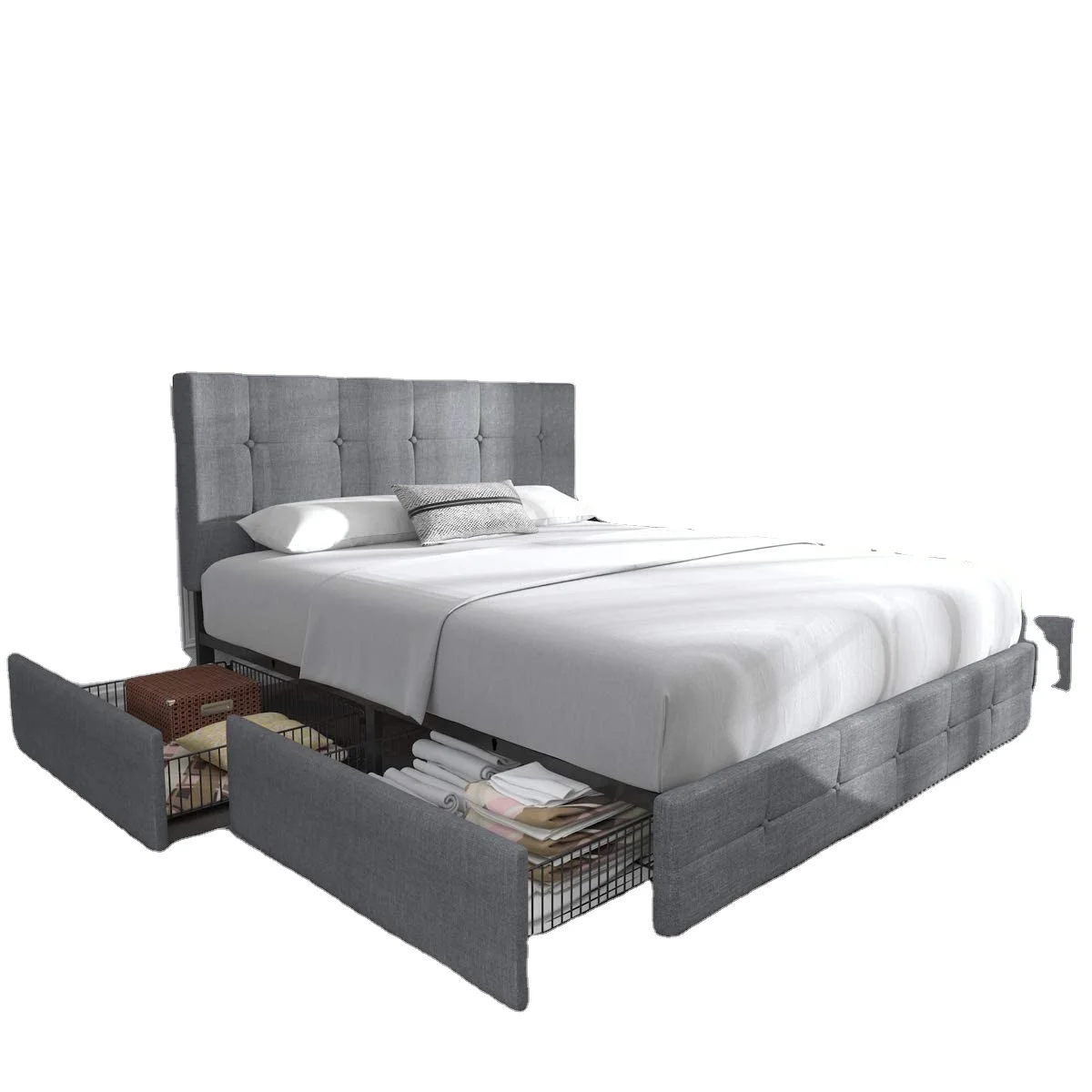 Cheap Modern Velvet Fabric Californian King Size Wooden king Size Queen Upholstered Bunk Bed Frame Bedroom Furniture Bed Set