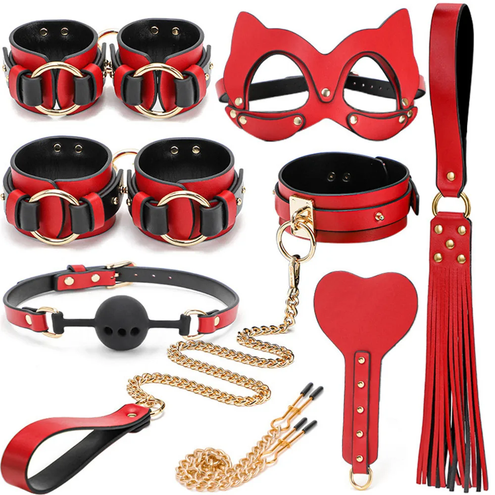 Wholesale 8 Sets BDSM Fetish Kit Gear Sex Bondage Gift Box Sex Products Erotic Toys For Adult PU Leather Handcuffs Collar Gag Bundle From m.alibaba