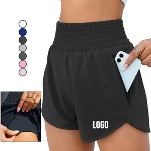Hot Sale Women's Quick Dry 2-in-1 Running Shorts Elastic Waist Custom Solid Pattern Moisture-Wicking Workout Shorts with Pocket