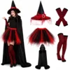Mantello nero e abito rosso 7 pezzi - lunghezza mantello 150 cm