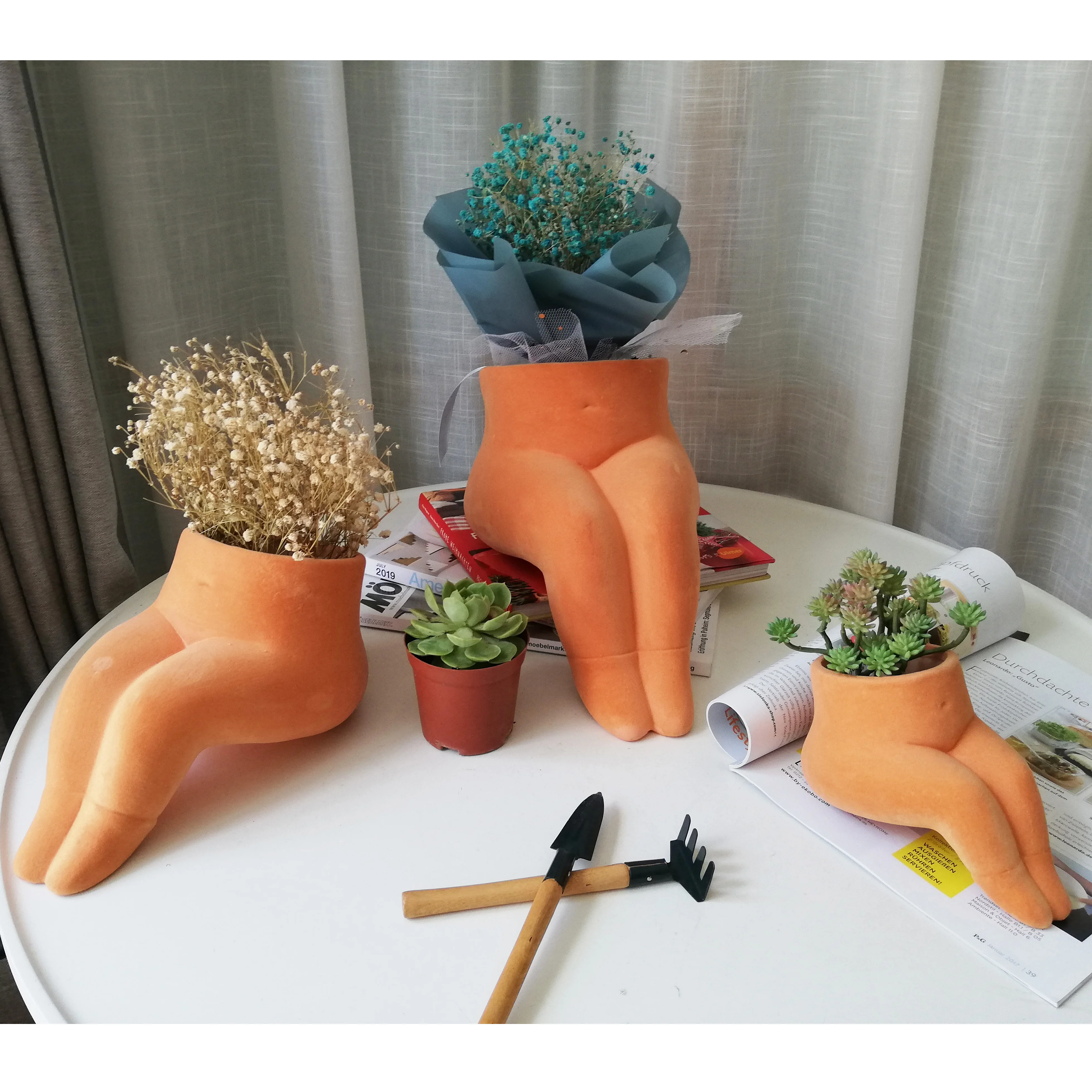 21新到创意植绒人形腿设计身体播种机家居装饰花盆陶瓷罐室内植物 Buy 陶瓷花盆室内植物 身体播种机 家居装饰花盆