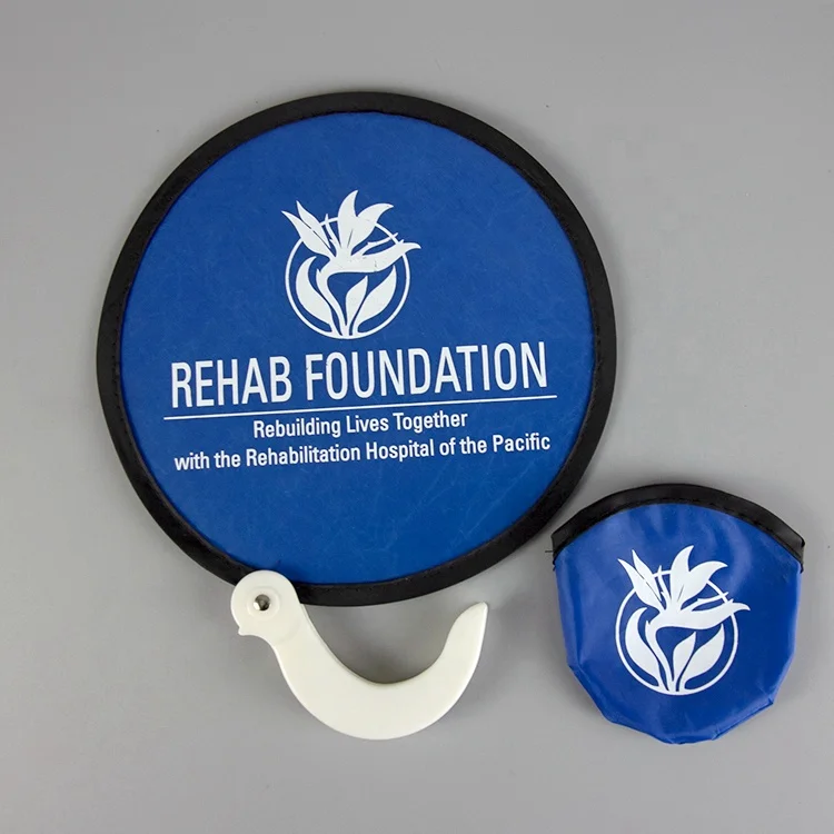 Cheap Customized Polyester Folding Hand Fan Round Folding Nylon Fan For