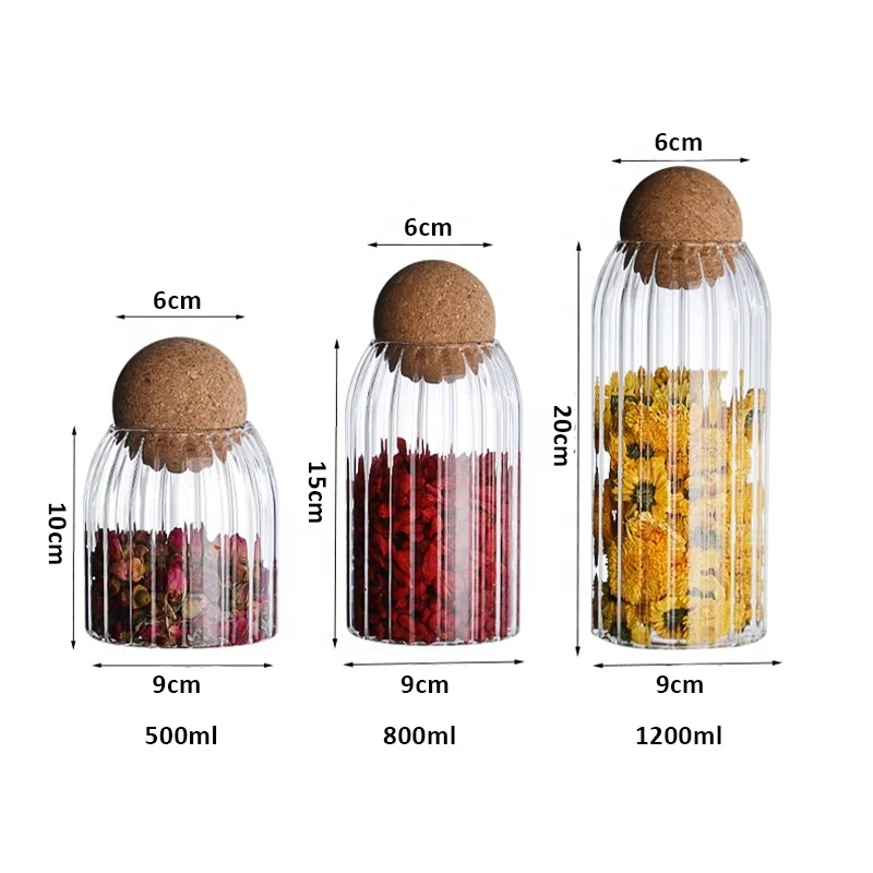 Wholesale Sealed Glass Storage Container with Ball Cork Lid Food Storage Glass Jar Heat Resistant Glass Canister for Coffee Bean