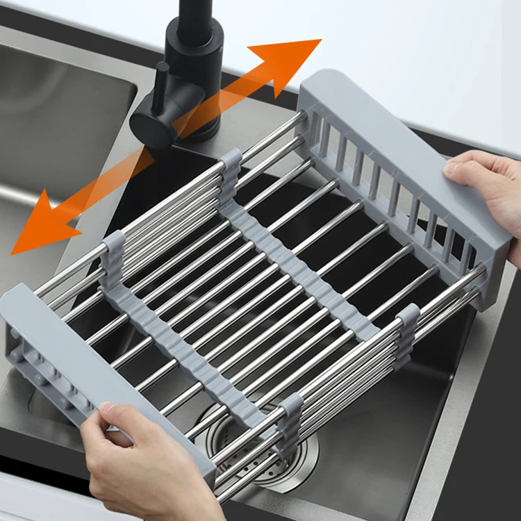 Retractable Stainless Steel Sink Strainer Drain, Telescopic Drain Basket  with Adjustable Armrest, Kitchen Rack Drain Basket, Over The Sink Dish  Drying