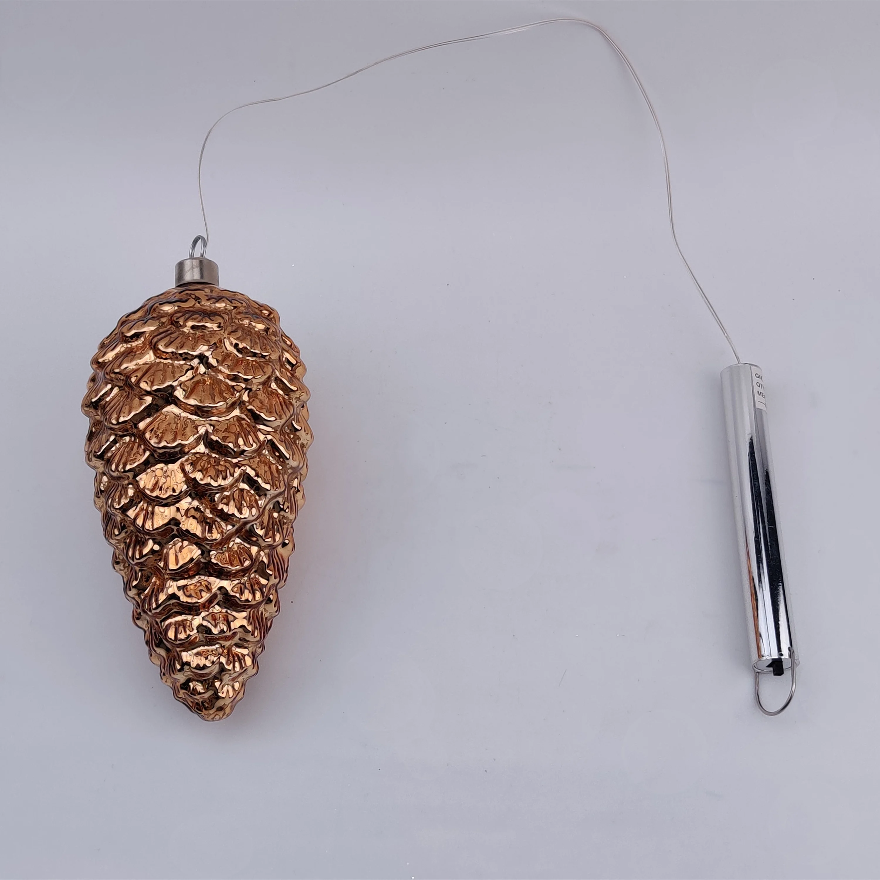 Shiny Christmas new style  glass hanging gold pine cone shaped ball led lights factory