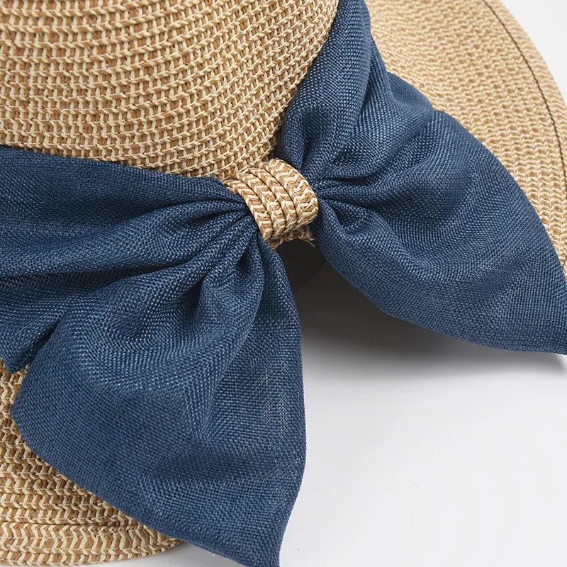 Japanese Split Bow Wide Brim Straw Hats Customized Women Summer Outing