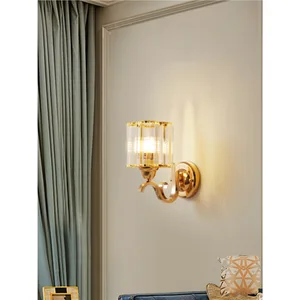 JACKSUN Luxury Modern LED Crystal Wall Lamp 220V Iron Body Gold Accent for Living Room Bedroom Corridor Indoor Home