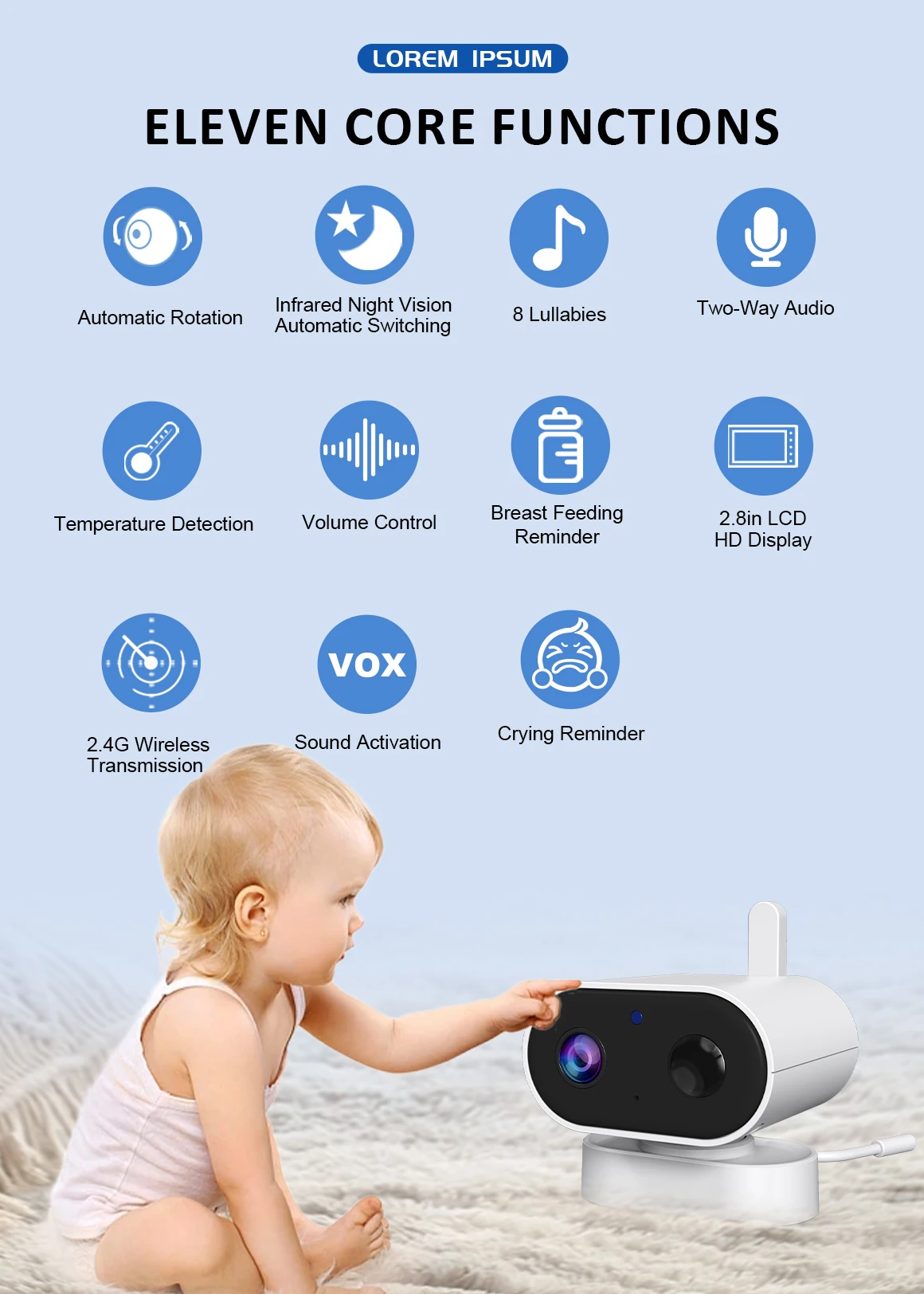 720P 2.8Inch Screen 2.4G Wireless Babyphone Camera 2000mah Temperature Detection Two Way Talk Smart Video And Audio Baby Monitor