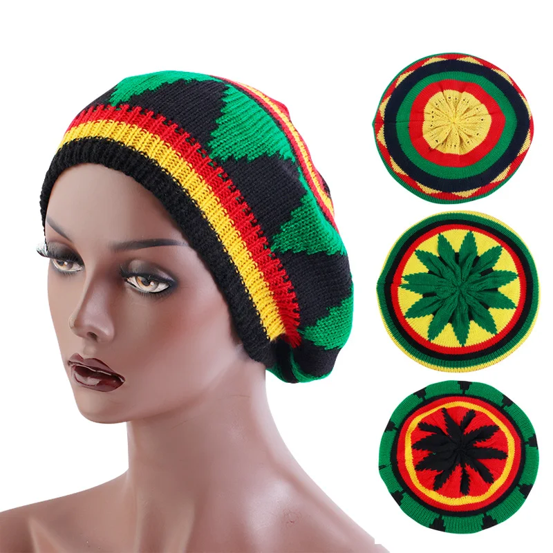 Unisex Knitted Beanies Hat Jamaican Bob Marley Rasta Hair Hat Winter Warmer  Visor Stripe Cap