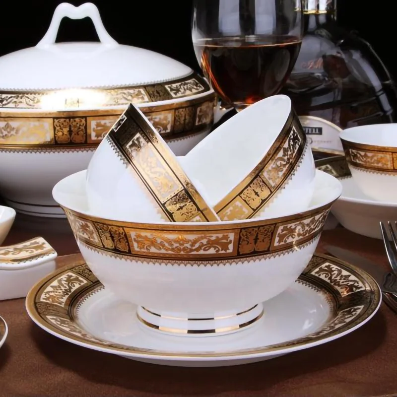 Luxury Ceramic Dining Room Sets Dinnerware Sets Gilding Relief Palace  Porcelain Western Europe Party Hot Selling 52 Pieces
