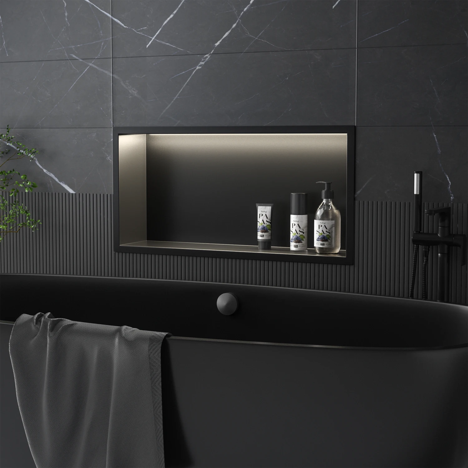 Neodrain Modern Design Matte Black Rectangular Shower Wall Niche ...