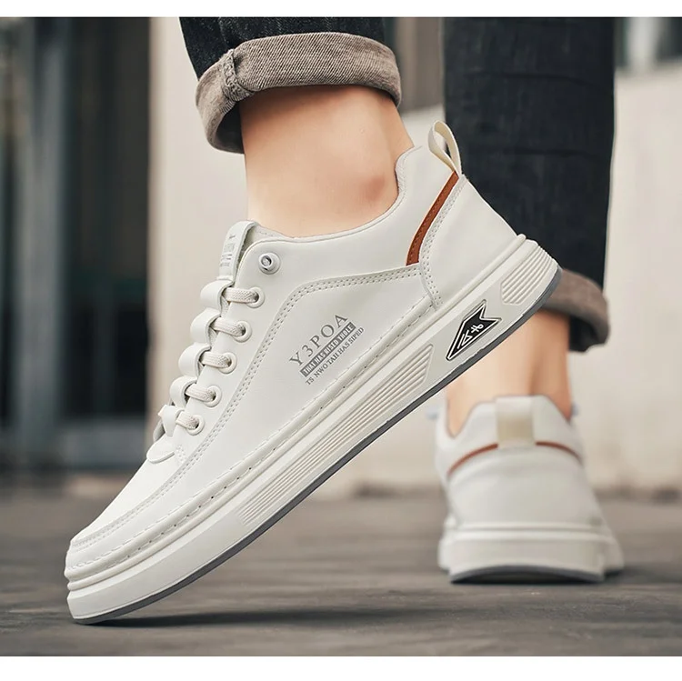 White Leather Sneakers - Men's Casual Shoes | Breathable, Lightweight Lace-Up Footwear