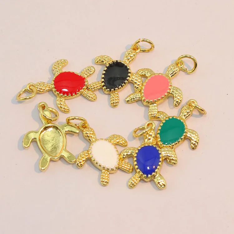 JS1725 Popular Rainbow Multi Colored Enamel Sea Turtle Pendants Sea Animal Pendant