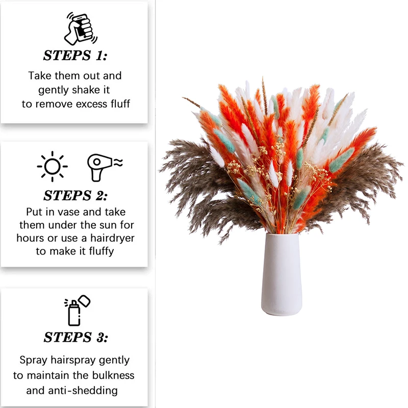 New Designed Colorful Bohemian Home Decor Popular Dried Flower Small Pampas Grass Rabbit Tail Bouquet details