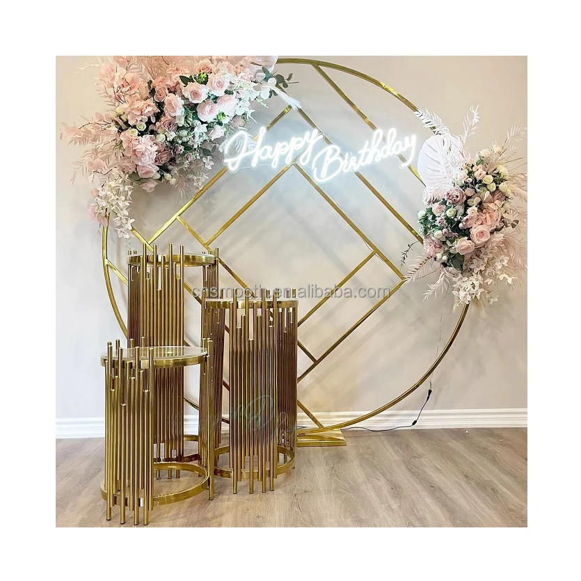 Luxury Wedding Props Gold Circle Cake Stand Cake Table Dessert Stands ...