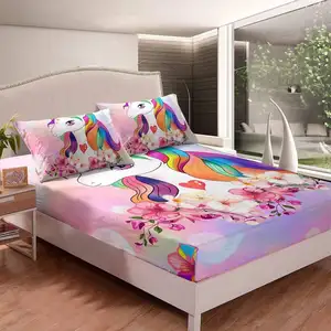 Twin Size 4 Piece Flying Horse Digital Printed Soft Breathable 90 Gsm Microfiber Kids Bed Sheet Set