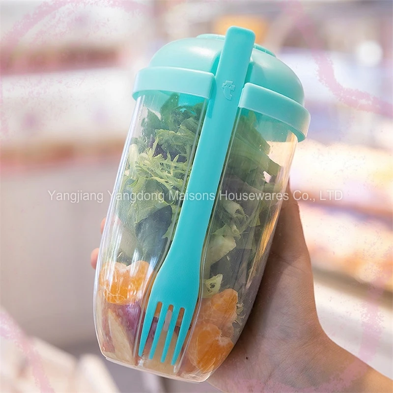 Maisons Salad Dressing Shaker Container With Fork Plastic Salad Fruit