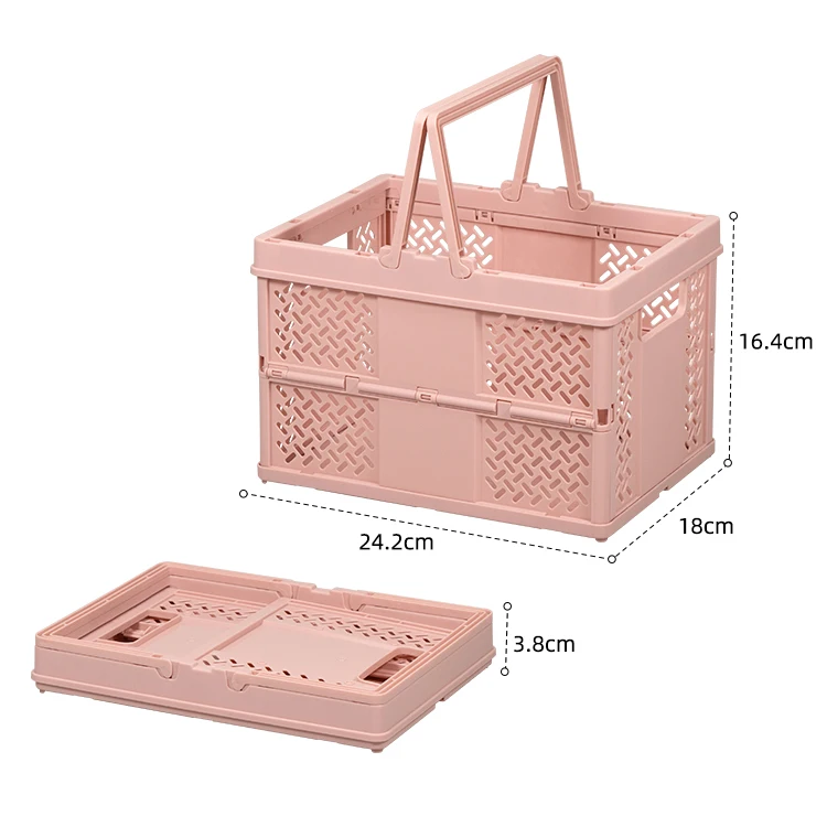 ITEM NO.7008 Medium Size Desktop Folding Storage Basket Creative Collapsible Crate Portable Shopping Basket with Handle