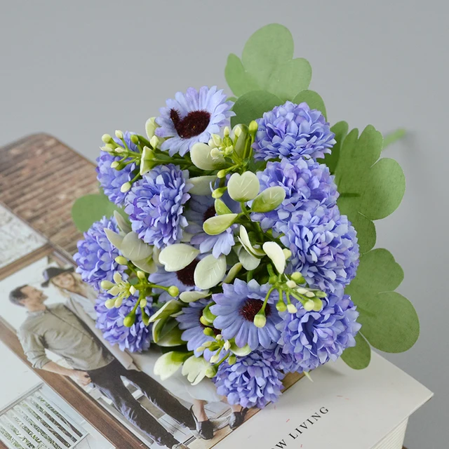 Artificial Daisy Dahlia Bouquet Flower Arrangement Decorative Silk Flowers for Wedding Home Garden Party Decor