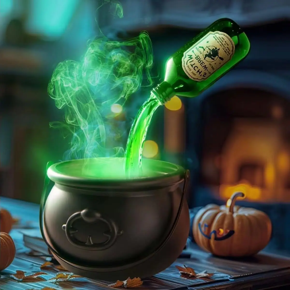 2025 New Arrival Halloween Cauldron Decor with Magic Floating Potion Bottles and Diffuser for Festive Halloween Decorations
