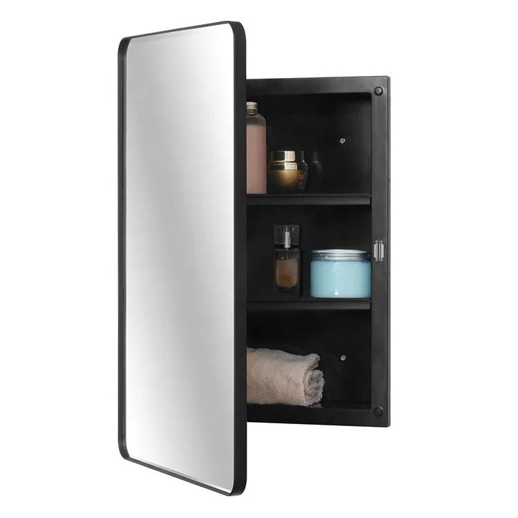 Plastic bathroom mirror medicine cabinet with black metal frame| Alibaba.com
