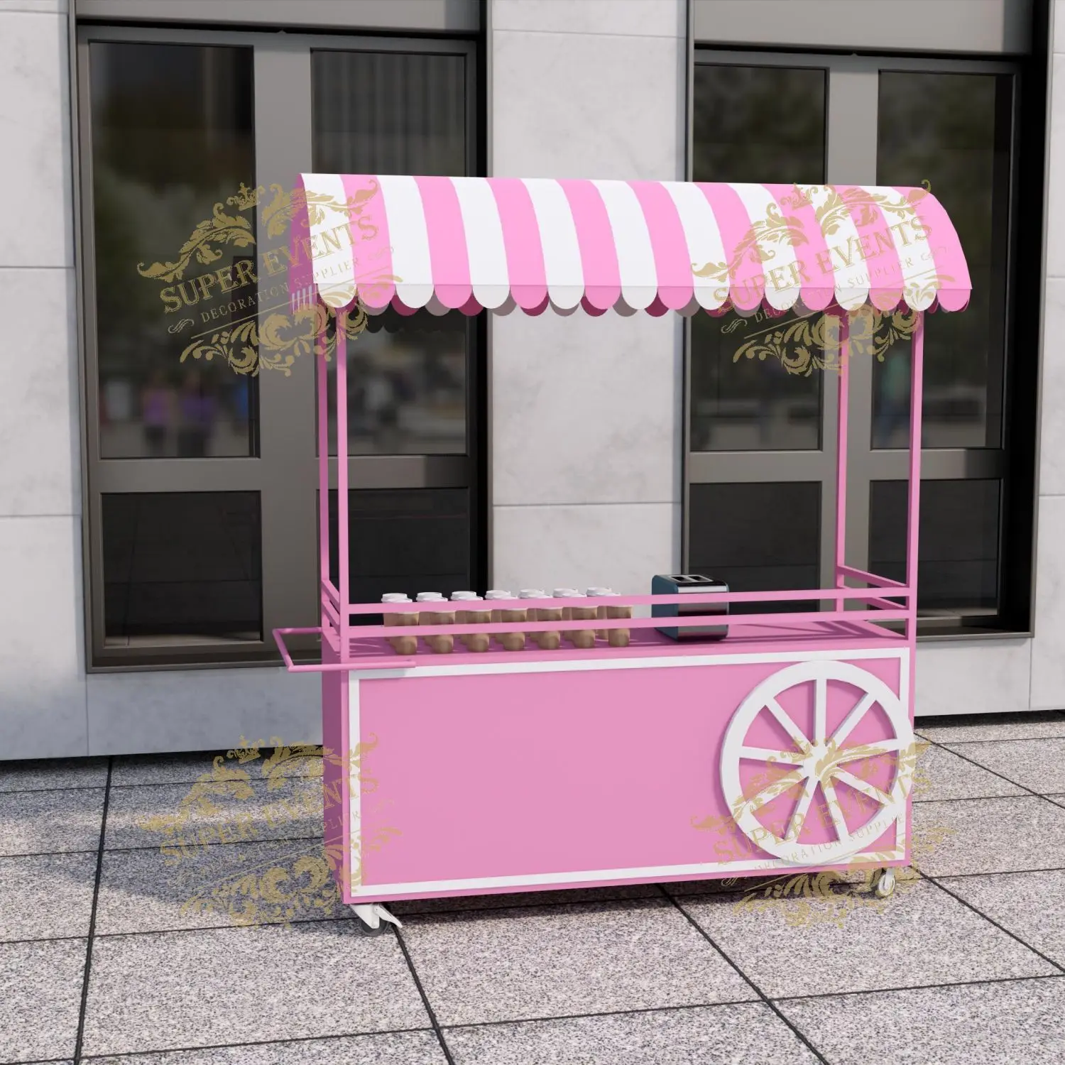Artga Custom Logo Event Decoration Mobile Ice Cream Push Cart Food Truck Trolley Food Cart Can Be Moved Party Flower Candy Cart