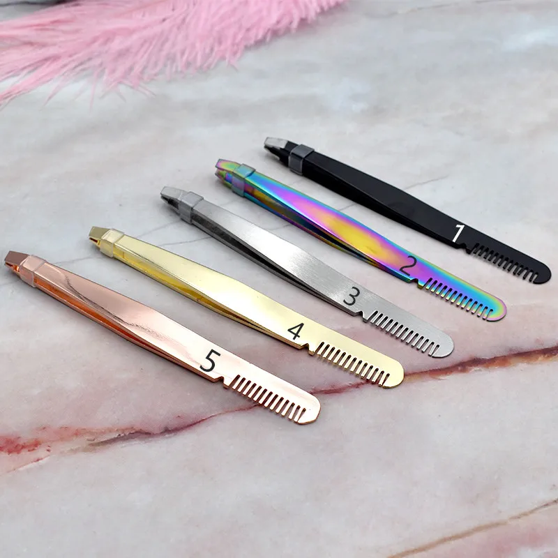 Пинцет для бровей из нержавеющей стали, пинцет для наращивания ресниц от частного бренда, набор инструментов для ресниц, пинцет для бровей с острым носком