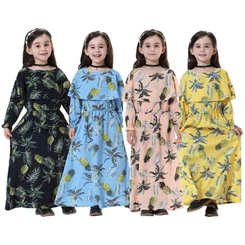 Malaysian children's printed long sleeved ethnic clothing, Indonesian girl long dress, Hui Muslim middle school children's dress