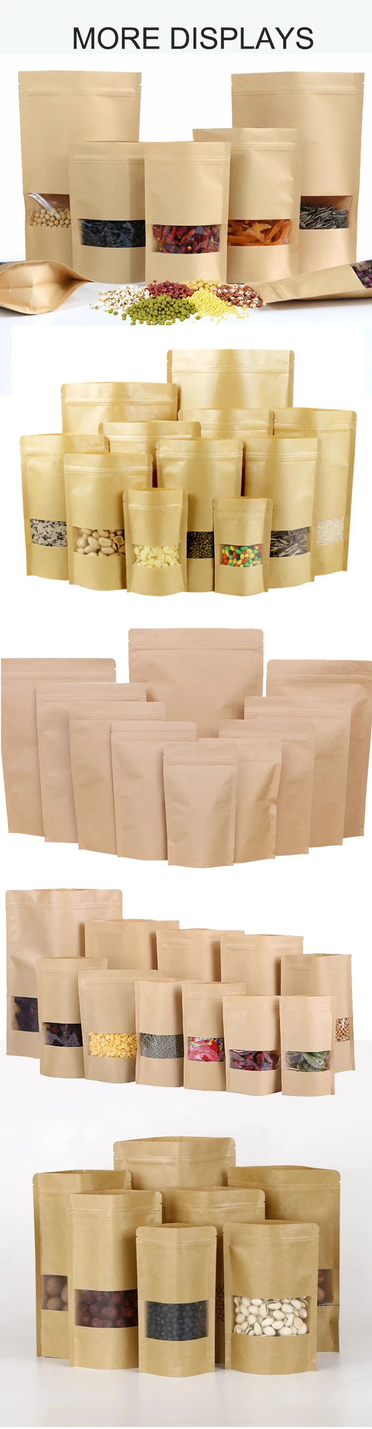 Factory-Direct Doypack Pouch Brown Kraft Paper Bag with Clear Window for Tea Snack Pet Food Packaging manufacture