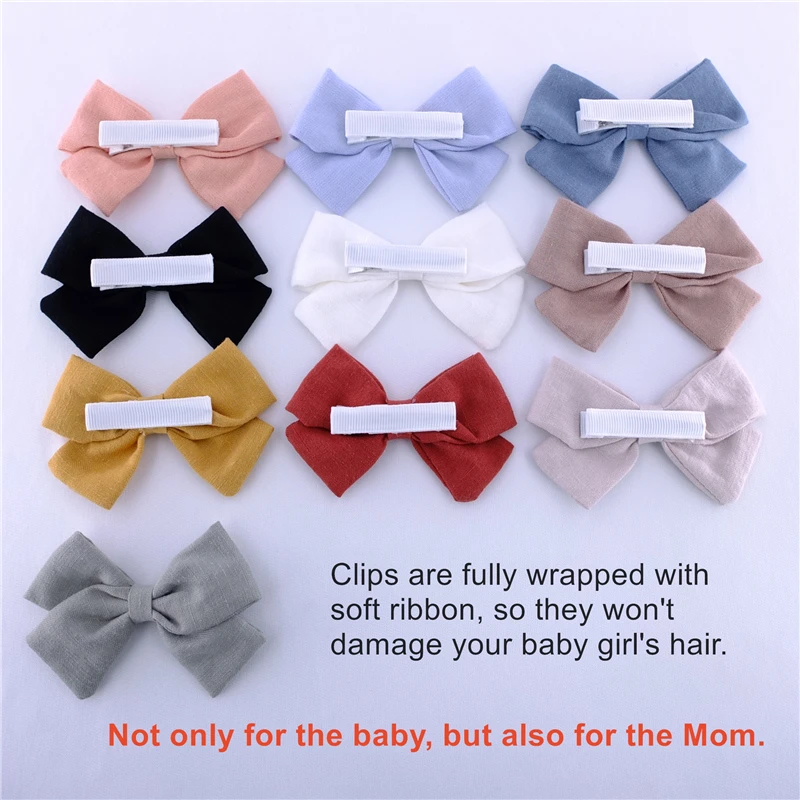 10 Pcs Large Fabric Bow Hair Clips for Women - Soft Linen Clips for Daily Amazon.com: Original Linen Bow Hair Clips Girls Women Large  main image 3