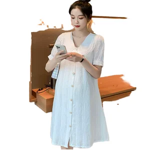 Maternity dress Small incense doll collar maternity summer dress temperament girl maternity skirt lining
