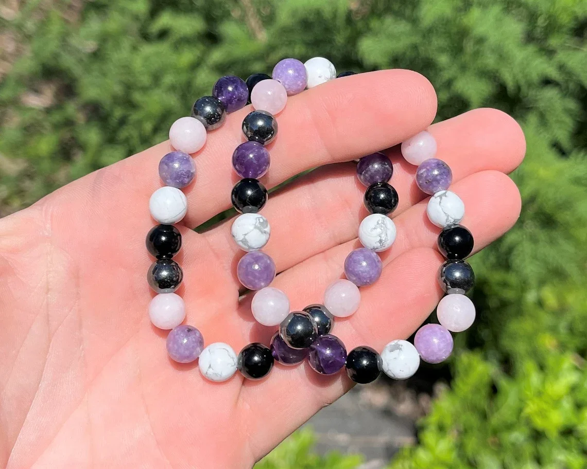 Anxiety Bracelet Amethyst Black Tourmaline Rose Quartz Lepidolite
