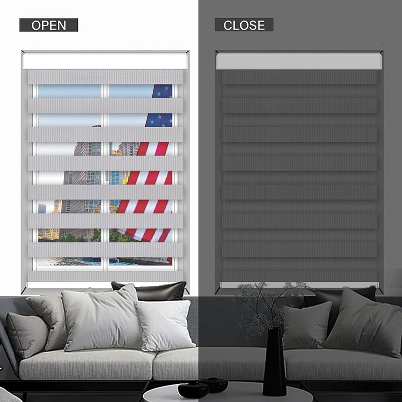 Child Safe Motorized Blackout Cordless zebra Blinds Smart Double Layer Electric Window Roller Blinds