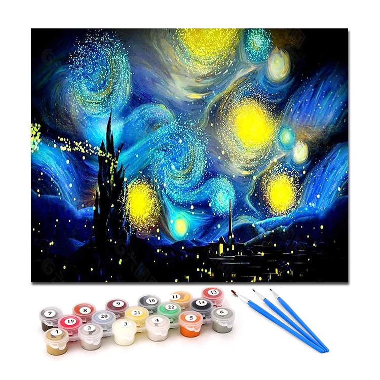 Van Gogh The Starry Night - Paint by Numbers Kit for Adults DIY Oil Painting  Kit on Canvas