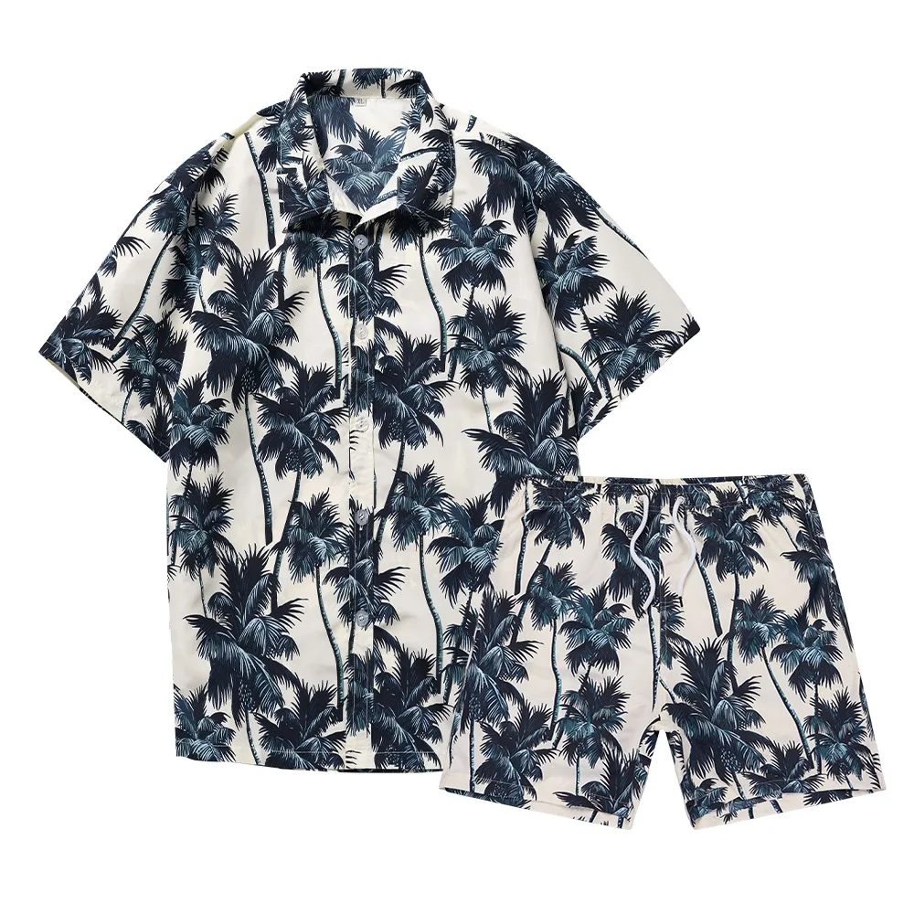 Summer Plus Size Mens Clothes Set Short Sleeve Floral Shirt Vacation Resort Hawaiian Shorts Two Piece Man Print Beach Shirts Set