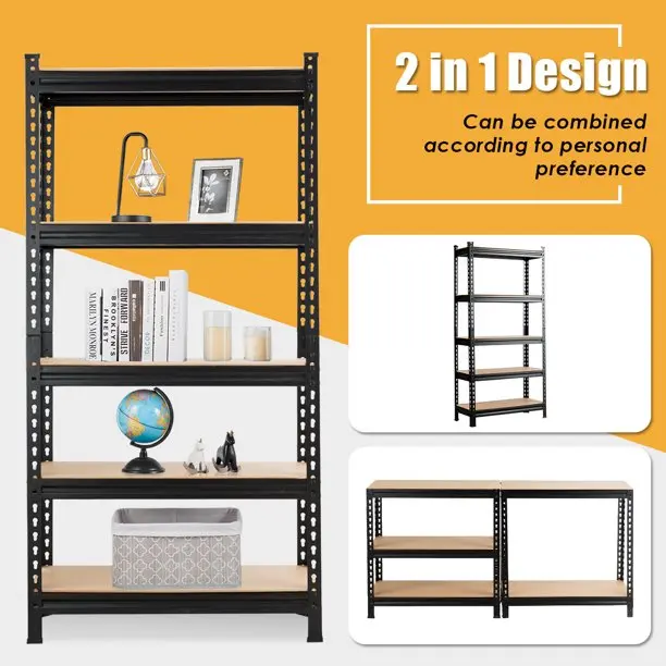 FCH 5-Tier Metal Shelving Unit | 70x30x150cm | Garage Storage Rack | 330lbs Per Tier | Black