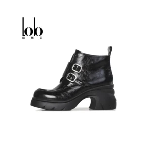 Women's Winter Ankle Boots Genuine Leather Chunky Heel Breathable Slip-On Design Anti-Slippery Buckle